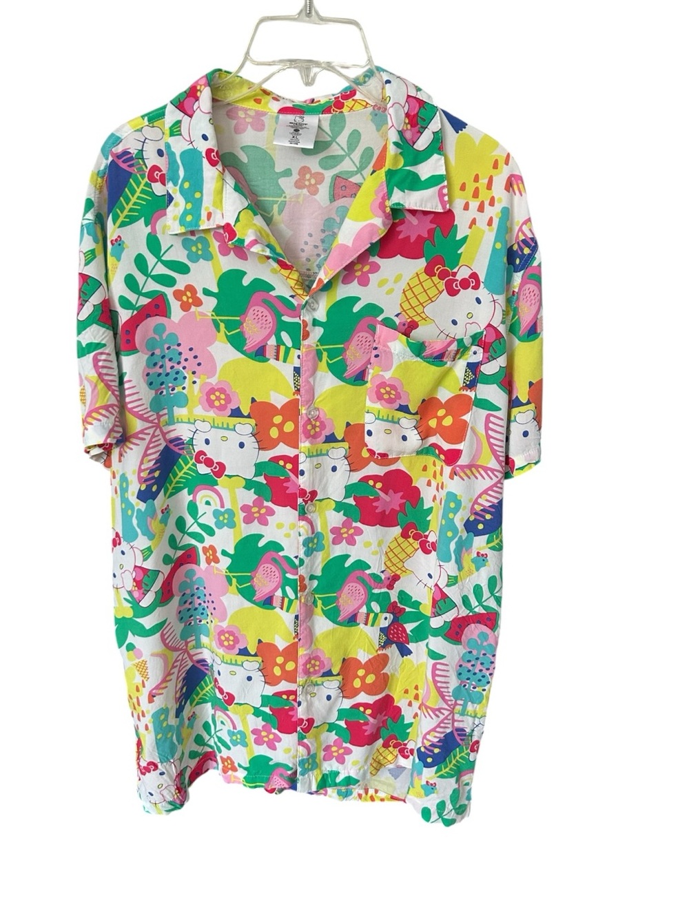 Hello Kitty Sanrio Hawaiian Tropical Short Sleeve Button Up Hybrid Shirt Sz XL